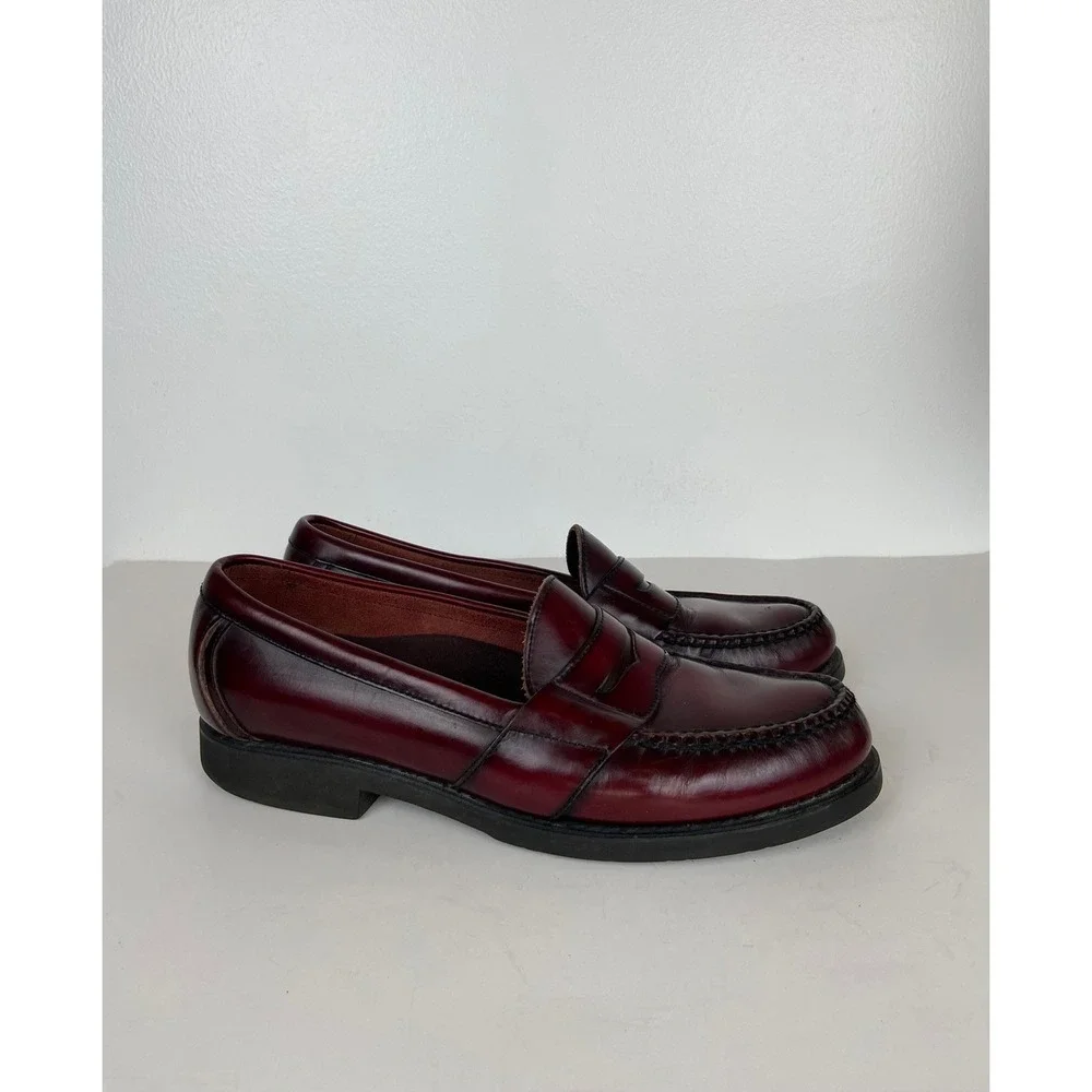 Rockport Men's Burgundy Leather Penny Loafers Size 9.5 N Peppy Classic Old Money